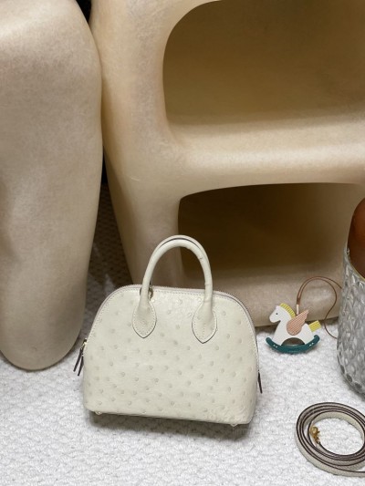 hermes bolide mini 18cm 保龄球 南非KK鸵鸟皮ostrich 3C羊毛白 金扣(爱马仕铂金鸵鸟皮包)