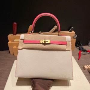 hermes kelly 25cm 凯莉包 epsom皮 拼色 10奶昔白拼8w唇膏粉(爱马仕凯莉包有哪些颜色)