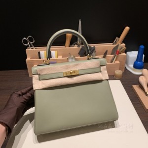 hermes kelly 25cm 凯莉包 swift皮 Q1鼠尾草绿 金扣(hermes 凯莉包价格)