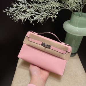 hermes mini kelly Pochette 21cm 一代 swift皮 3Q粉 银扣(hermes mini lady) 细节图