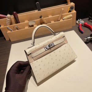 hermes mini kelly 19cm 二代 南非KK鸵鸟皮ostrich 3C羊毛白 银扣(爱马仕鸵鸟皮kelly25包包什么价)