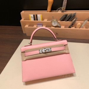 hermes mini kelly 19cm 二代 山羊皮Chevre 3Q樱花粉 银扣(爱马仕 羊皮)