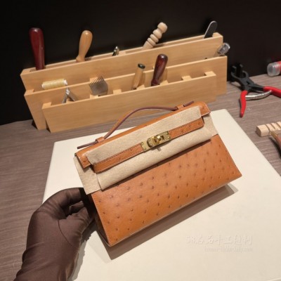 hermes mini kelly Pochette 21cm 一代 南非KK鸵鸟皮ostrich 37金棕色 金扣(爱马仕minikelly鸵鸟皮) 图片