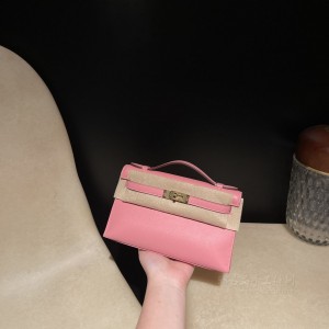 hermes mini kelly Pochette 21cm 一代 swift皮 k4夏日粉金扣 高仿