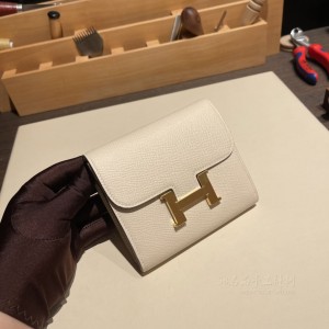 hermes Constance wallet epsom皮 康康短夹钱包 10奶昔白 金扣(爱马仕康康box皮) 上身图