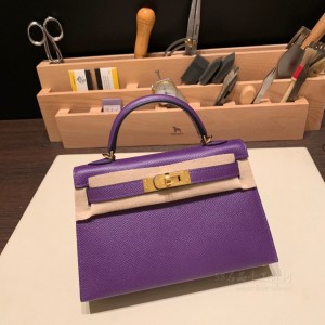 hermes mini kelly 19cm 二代 epsom皮 9w 梦幻紫 金扣(hermes mini lady)