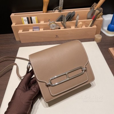 hermes roulis mini 19cm 猪鼻子包 <strong>Evercolor</strong>皮 18大象灰 银扣