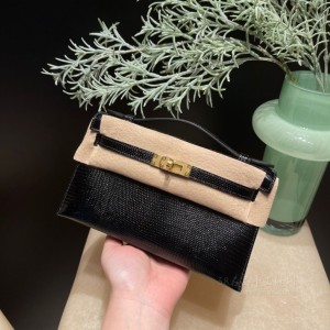 hermes mini kelly Pochette 21cm 一代 lizard蜥蜴皮 小极品 89黑色 金扣(爱马仕蜥蜴皮包价位) 尺寸