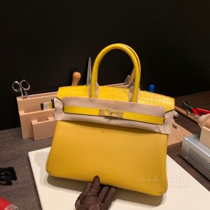 hermes birkin Touch 30cm togo皮拼尼罗鳄鱼 9D 琥珀黄