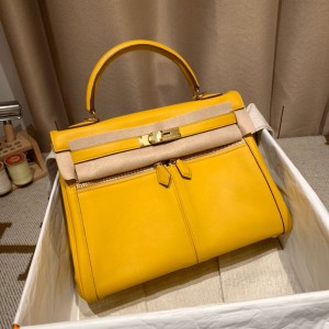 hermes kelly lakis 32cm swift皮 Jaune ambre 9D琥珀黄 尺寸