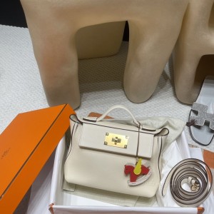 hermes kelly 2424 mini evercolor皮拼swift皮 i2奶油白 金扣(hermes plume)