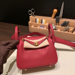 hermes Lindy mini 琳迪 evercolor K1石榴红金扣