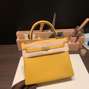 hermes kelly 25cm 凯莉包 togo皮 9D琥珀黄Jaune Amber 金扣(爱马仕凯莉包内部细节)