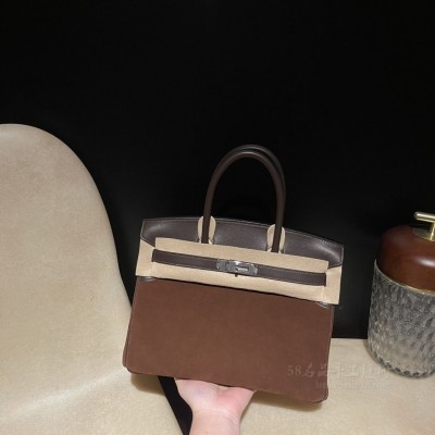 hermes birkin 30cm 铂金包 Grizzly麂皮拼<strong>Swift</strong>皮 46乌木色(爱马仕铂金包皮料)