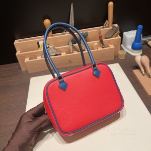 hermes plume mini 18cm 羽毛包 evercolor皮 S3心红拼S4深邃蓝(爱马仕羽绒背心) 高仿