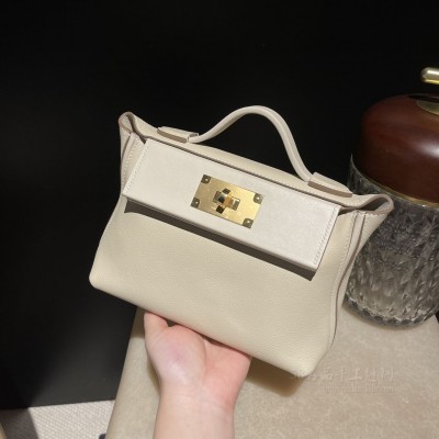 hermes kelly 2424 mini <strong>Evercolor</strong>皮拼swift皮 10奶昔白 金扣(hermes picotin)