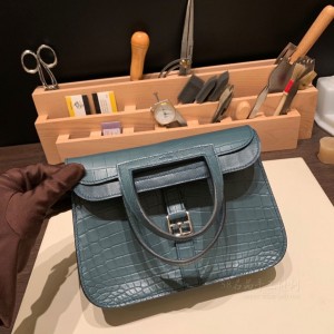 hermes Halzan mini 22cm 尼罗鳄鱼皮nilo crocodile Matte雾面 7c钴蓝 银扣(爱马仕暹罗鳄鱼皮)