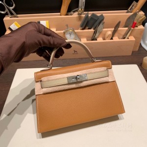 hermes mini kelly 19cm 二代 epsom皮 37金棕拼S2风衣灰 银扣(爱马仕kelly28金棕色国内专柜价格)