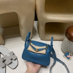 hermes Lindy mini 琳迪 TC Clemence皮 7W伊滋密尔蓝 金扣(爱马仕迷你琳迪)