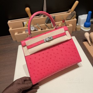 hermes kelly 25cm 凯莉包 南非KK鸵鸟皮ostrich I6极致粉银扣