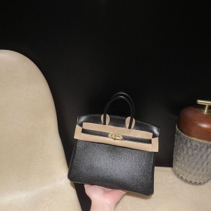 hermes birkin 25cm 铂金包 山羊皮Chevre 89黑色内拼Q5中国红 金扣(爱马仕漆皮铂金包)