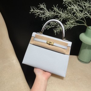 hermes kelly 25cm 凯莉包 epsom皮 T0雾霾蓝 金扣(爱马仕凯莉包二代尺寸)