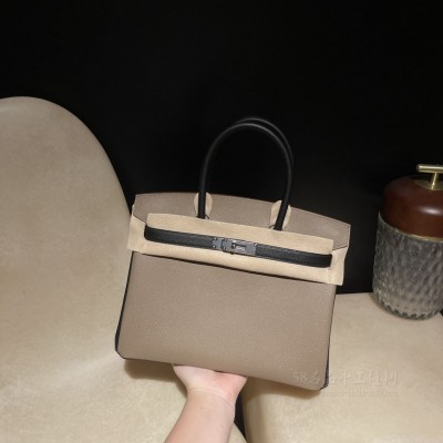 hermes birkin 30cm 铂金包 epsom皮 18大象灰拼89黑色