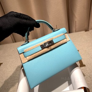 hermes mini kelly 19cm 二代 epsom皮 3P马卡龙蓝 银扣