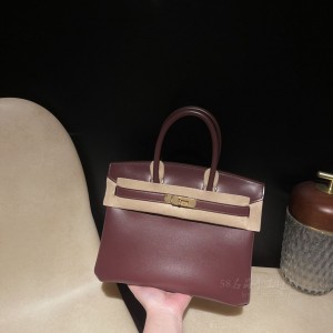 hermes birkin 30cm 铂金包 box皮 酒红 金扣(爱马仕铂金包金扣好还是银扣好)