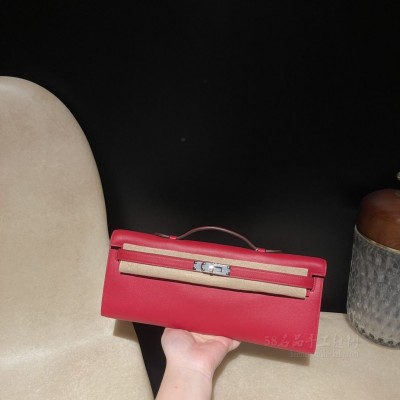 hermes kelly cut 31cm 凯莉手包晚妆包 <strong>Swift</strong>皮 Q5中国红 银扣(爱马仕凯莉包设计初衷) 价格