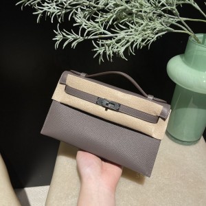 hermes mini kelly Pochette 21cm 一代 epsom皮 8F锡器灰 银扣(hermes picotin18多少钱) 细节图