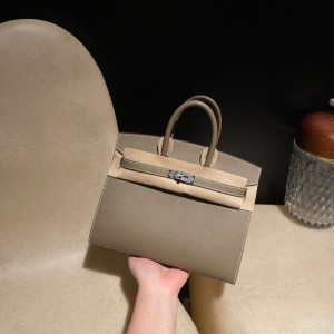 hermes birkin Sellier 25cm epsom皮 外缝 18大象灰 银扣(爱马仕birkin25大象灰)