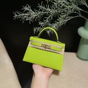 hermes mini kelly 19cm 二代 epsom皮 6R奇异果绿 金扣(hermes mini lady)