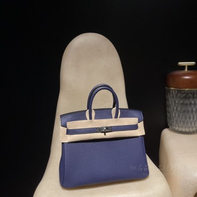 hermes birkin 25cm 铂金包 <strong>togo</strong>皮 M3水墨蓝内拼93橙色 银扣(爱马仕铂金包颜色集合)