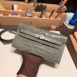 hermes kelly to go Alligator美洲鳄鱼皮 81斑鸠灰 银扣(hermes鳄鱼皮包) 上身图