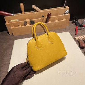 hermes bolide mini 18cm 保龄球 evercolor皮 9D琥珀黄 银扣(爱马仕保龄球包的刻印在哪里)