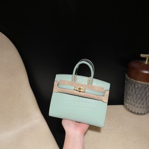 hermes birkin Sellier 20cm Alligator美洲鳄鱼皮 Matte雾面 外缝 6I薄荷绿 金扣