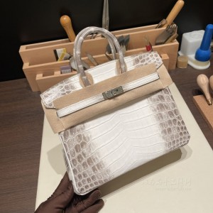 hermes birkin 25cm 铂金包 尼罗鳄鱼皮nilo crocodile Matte雾面 两点 Himalaya 01喜马拉雅 银扣3