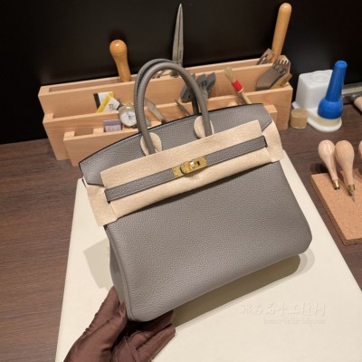 hermes birkin 25cm 铂金包 <strong>togo</strong>皮 8F锡器灰Etain 金扣(爱马仕铂金包内缝好还是外缝好)