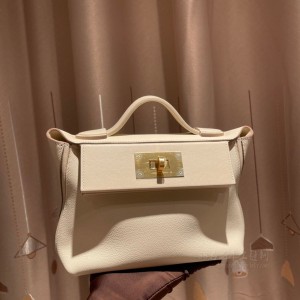 hermes kelly 2424 29cm togo皮拼swift皮 80珍珠灰拼10奶昔白 金扣(爱马仕珍珠灰色号)