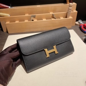 hermes Constance wallet 康康长夹钱包epsom皮皮 89黑色 金扣(爱马仕的康康包扣很难打开) 官网