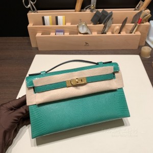 hermes mini kelly Pochette 21cm 一代 lizard蜥蜴皮 U1维罗纳绿 金扣 图片