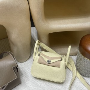 hermes Lindy mini 琳迪 TC Clemence皮 i8 米尔顿黄 银扣(爱马仕迷你琳迪)