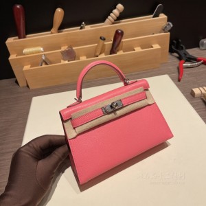 hermes mini kelly 19cm 二代 山羊皮Chevre 8W唇膏粉 银扣(爱马仕小羊皮叫什么皮)