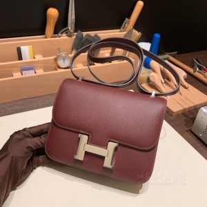 hermes Constance 19cm 康康 空姐包 epsom皮 57波尔多酒红 银扣(爱马仕空姐包扣怎么打开)