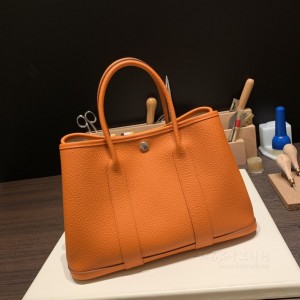 hermes Garden Party 30cm 花园包 country皮 93橙色 银扣(爱马仕花园包尺寸对比)