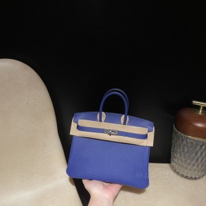 hermes birkin 25cm 铂金包 epsom皮 7T电光蓝 银扣