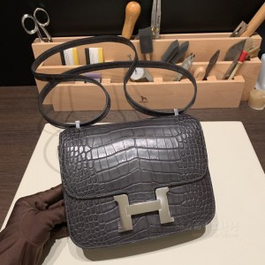 hermes Constance 19cm 康康 空姐包 Alligator美洲鳄鱼皮 Matte雾面 方块 88石墨灰 金扣