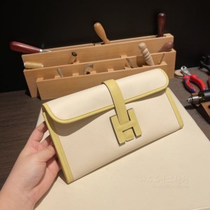 hermes Jige elan Clutch 手拿包 晚宴包 29 swift皮 手拿包 i2奶油白拼1Z小鸡黄 尺寸