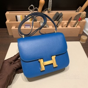 hermes Constance 19cm 康康 空姐包 epsom皮 7P普鲁士蓝 金扣(爱马仕康康为什么叫空姐包)